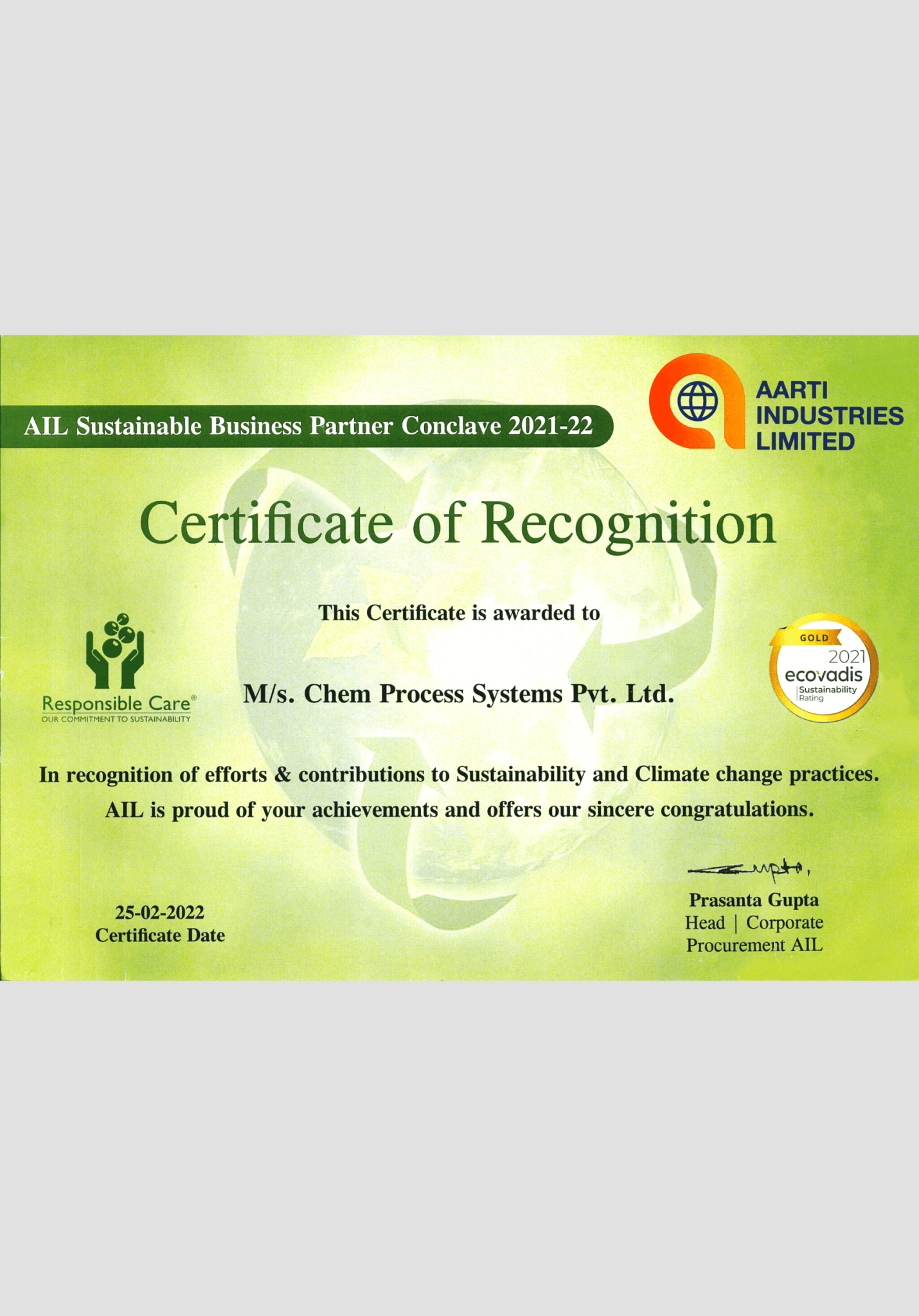 certificate of recognition